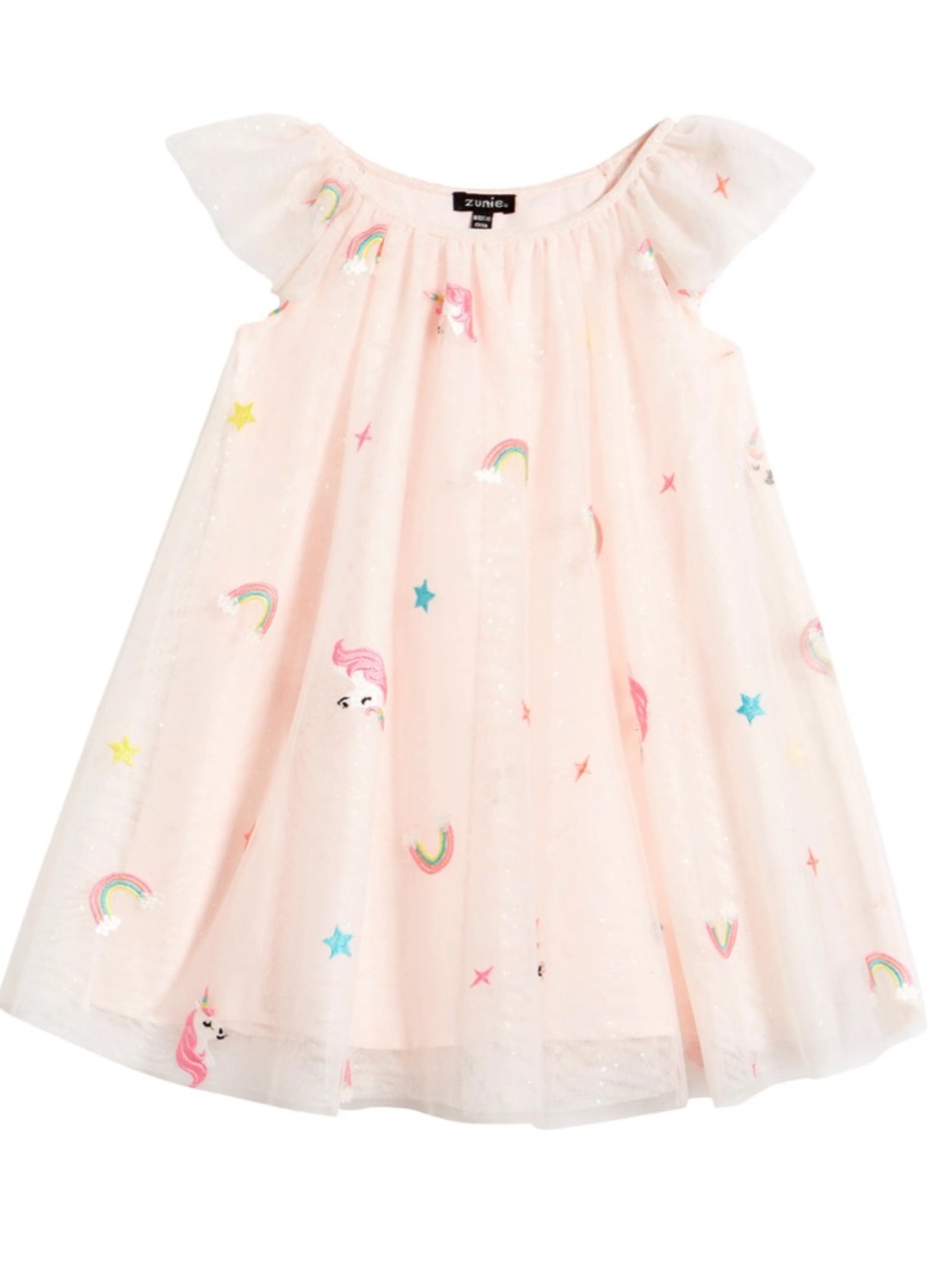 Zunie Kids' Flutter Sleeve Embroidered Mesh Dress